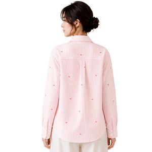 Camisa de Mujer a Rayas Rosa y Blanca con Botones, Blusa de Algodón de Manga Larga con Bordado de Corazón, Ajuste Holgado, Estilo Casual, Top Oversize - Product Image 2
