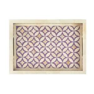 Bandeja Decorativa de Madera con Incrustaciones de Hueso y Diseño Geométrico Estilo Vintage para Comedor - Product Image 3