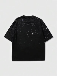 T-shirts pour hommes surdimensionnés avec strass, design personnalisé en cristal, 100% coton, OEM, streetwear, hip hop, vente en gros, fournisseur de mode Y2K - Product Image 2