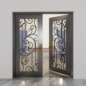 Puerta Principal de Hierro Forjado de Lujo con Diseño Exterior Moderno en Vidrio para Soluciones de Puerta Doble Personalizadas con Paneles de Vidrio - Product Image 6