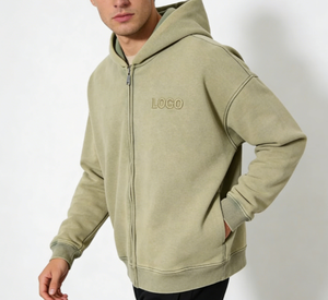 High Quality Acid Wash Zip Hoodie for Men Wholesale Streetwear Heavyweight Oversized Vintage Hooded Crop Hoodie - Product Image 1