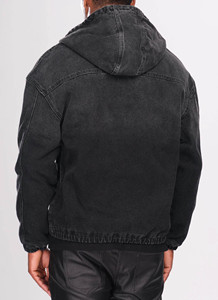 Sudadera con capucha de mezclilla negra para hombre, diseño de última generación, con logotipo personalizado del proveedor OEM, estilo urbano, transpirable, con cremallera y lavado ácido. - Product Image 2