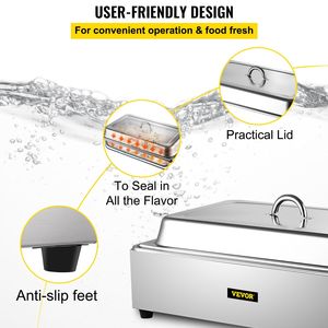 Scaldavivande Elettrico Professionale in Acciaio Inossidabile Bain Marie da 9,5 Litri, Scaldaspezie a Vapore a 1 Vasca di Grandi Dimensioni - Product Image 6