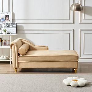 Chaise longue moderne en velours kaki avec rangement, élégante et confortable - Product Image 3