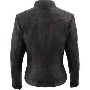 Blouson en cuir pour femme 2025 SFL2801 Col montant Noir Manteau d'hiver en peau de mouton Bomber tendance pour moto - Product Image 3