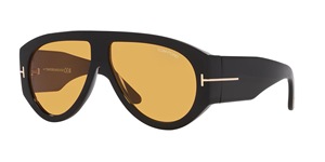 Gafas de sol TomFord Shield con montura negra y lentes de espejo ámbar, protección UV 100% - Product Image 1