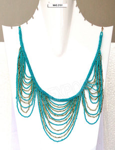 Collar de Cuentas de Vidrio con Cadena de Eslabones en Forma de Corazón Hecho a Mano en India, Joyería para Mujer, para Fiestas y Bodas, Colección de Moda Premium al por Mayor - Product Image 3