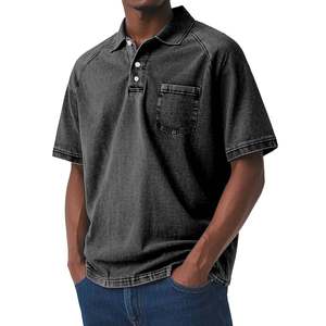 Top Selling Custom OEM Service Logo Acid Washed Men's Polo Shirt Cotton/Polyester Blend Knitted Fabrics with <b>Chest</b> Pockets - Product Image 1