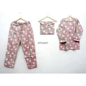 Ensemble de pyjamas en coton 100% à imprimé floral, manches longues, col mandarin, vêtements de nuit décontractés, saison printemps - Product Image 1