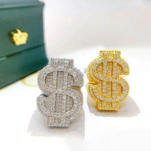 แหวนฮิปฮอปทรงสัญลักษณ์ดอลลาร์ ผ่านการทดสอบเพชร ประดับเพชรโมอิสซาไนต์สี D ระดับความสะอาด VVS เงินแท้ 925  แบบ Iced Out สำหรับผู้ชาย - Product Image 1