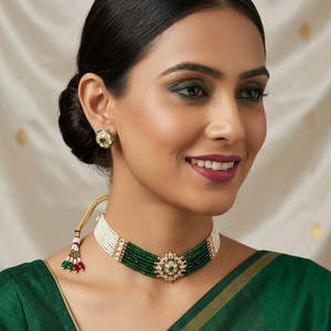 Conjunto de Collar Choker de Diseño con Piedras Austriacas Brillantes, Perlas y Cuentas - 10575617DGR Joyería de Moda - Product Image 1