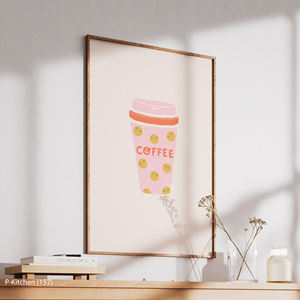 ภาพพิมพ์บนผ้าใบสำหรับห้องครัว, โปสเตอร์ภาพประกอบแก้วกาแฟน่ารัก, ของตกแต่งผนังห้องครัวแบบมินิมอล - Product Image 4
