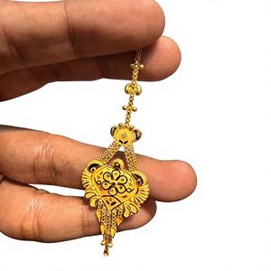 Tikli Maang Tikka en or massif 22 carats, bijou de front en or jaune véritable, accessoire de cheveux de mariée indienne, coiffe de mariage traditionnelle - Product Image 1