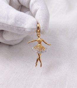 Pendentif ballerine en argent sterling 925 massif, plaqué or, avec zirconias, bijou fin pour femme - Product Image 3