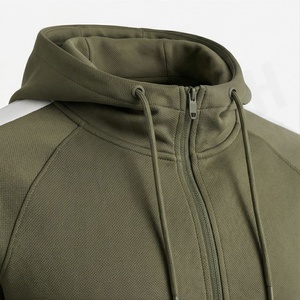 Survêtement à capuche vert olive pour homme, sweat-shirt sportif à fermeture éclair intégrale avec poches latérales, matière respirante en polyester et élasthanne, automne - Product Image 4