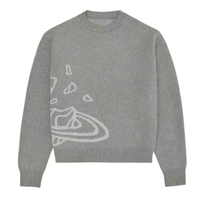 Suéter de punto gris con estampado geométrico, cuello redondo, corte holgado, estilo casual de invierno para hombre, 100% algodón, transpirable - Product Image 3
