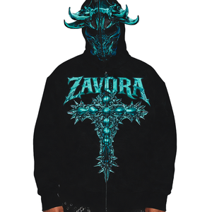 Sweat à capuche zippé en molleton de coton épais pour homme, imprimé graphique gothique, style streetwear, coupe oversize, personnalisable - Product Image 3