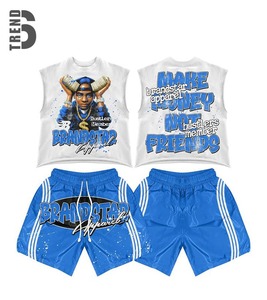 ชุดเสื้อยืดและกางเกงขาสั้นผู้ชาย Six Trend Sports สำหรับฤดูร้อน ระบายอากาศได้ดี สไตล์สตรีทแวร์ ทรงบ็อกซี่ ฟิต ดีไซน์วินเทจ ผ้าฝ้าย ชุดสองชิ้น - Product Image 3