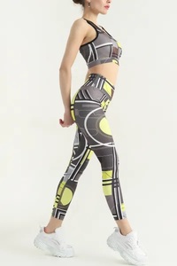 Custom Private Label High Quality Sexy <b>Womens</b> Yoga Sets Digital Print Water Resistant Spandex/Nylon 2-<b>Piece</b> Full Length Backless - Product Image 3