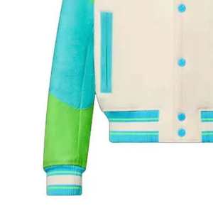 Blousons universitaires pour femmes très demandés, avec logo brodé personnalisé, manches bleues et vertes, en laine, style Letterman, vêtements d'extérieur confortables - Product Image 6