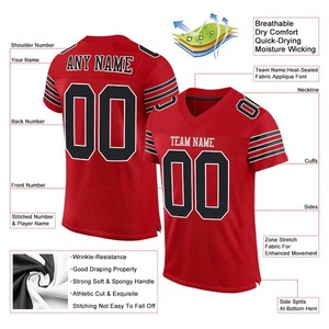 Maillot de football authentique personnalisé rouge, noir et blanc en mesh respirant, séchage rapide, léger, pour équipe de sport - Product Image 3
