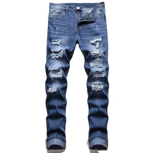 Wholesale <b>Men</b> Classic High Waist Snow Wash Cross-pants Jeans Pant Hot Selling Casual Straight <b>Stretch</b> Fashion Customized - Product Image 2