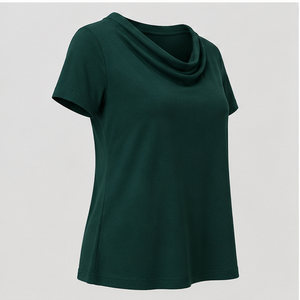 T-shirt pour femme vert foncé à col bénitier, manches courtes, coupe décontractée WTS-0079 - Product Image 5