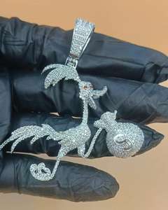 Colgante de Plata 925 Bañado en Oro con Moissanita VVS de Corte Redondo, Diseño Pato con Bolsa de Dinero y Pájaro Estilo Hip Hop, Colgante de Moda para Fiesta - Product Image 4