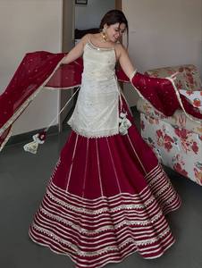 Ensemble Lehenga Choli en soie traditionnel indien pakistanais pour femmes avec dupatta, longueur au sol, pour mariage et fêtes, coupe classique - Product Image 5