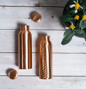 Pure Copper Eco-Friendly <b>Water</b> <b>Bottle</b> <b>Plain</b> Hammered Finish Jointless Leak Proof Flask Customizable Ayurvedic Health Drinkware - Product Image 1