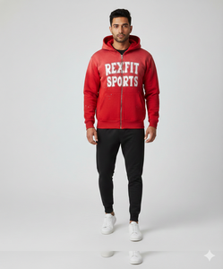 เสื้อฮู้ดพิมพ์ลายดอกไม้ REXFIT SPORTS ผ้าฝ้าย 100% เสื้อฮู้ดผู้ชาย ดีไซน์เนอร์ลำลอง ซิปสีชมพูฟอกสี - Product Image 2