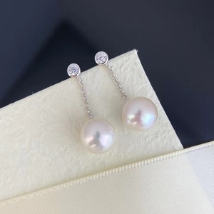 Boucles d'oreilles en argent S925 avec perles d'eau douce pour femmes, perles rondes simples et brillantes, accessoires en perles naturelles, design de bijoux de niche - Product Image 2