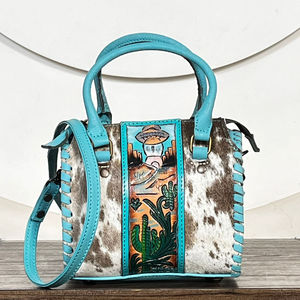 Hot Selling Western Hand Tooled Cowhide Leather Small Speedy Duffel Bags Luxury Artistry Designer Crossbody Handbags for Women - Product Image 4