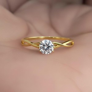 Moissanite <b>Ring</b> 925 Sterling <b>Silver</b> 14K Gold Plated Minimalist <b>Solitaire</b> Engagement Dainty Promise Wedding Stackable <b>Ring</b> - Product Image 2