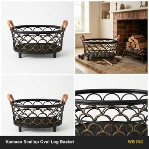 Handmade 54 cm Black Antique Brass Iron Wire Basket Scallop Oval <b>Log</b> Format for Home Decor Hotel Wedding-Kamaan - Product Image 5