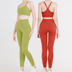 Conjunto de Yoga de 2 Piezas para Mujer, Cintura Alta, con Logotipo en la Cintura, Spandex/Poliéster, Ligero, Transpirable, Ropa Deportiva para Gimnasio y Fitness - Product Image 3