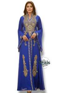 ชุดราตรีทรงเอไลน์สีน้ำเงินรอยัล ผ้าชีฟองยาวคลุมเท้า คอวี ปักลูกปัด แต่งลายปักอย่างประณีต สำหรับผู้หญิง แบรนด์ Awais House - Product Image 4