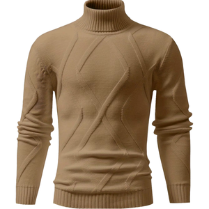 Pull à col roulé en tricot marron pour homme, manches longues, motif géométrique, pull d'hiver, coupe classique, 2026 - Product Image 6