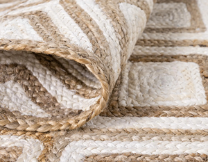 Handwoven Natural White Diamond Pattern Jute Square <b>Rug</b> Braided Natural Fiber <b>Boho</b> Farmhouse Area Carpet - Product Image 4