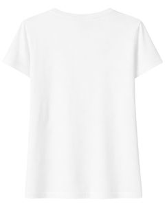 Camiseta Blanca Personalizada de Algodón para Mujer con Diseño de Lazo de Diamantes de Imitación, Manga Corta, Cuello Redondo, Estilo Casual, Top de Moda para Damas, Personalización OEM, Venta al Por Mayor - Product Image 2