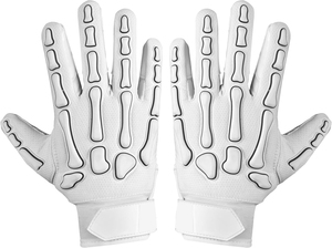 Gants de football américain pour receveur, blancs et noirs, motif os, latex super adhérent, imperméables, compatibles écran tactile, grip personnalisé, antidérapants - Product Image 3
