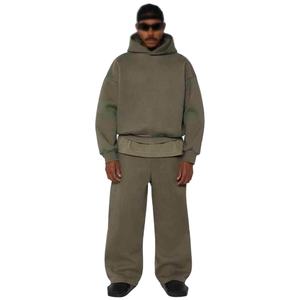 OEM Manufacturer Oversized Blank Sport Men's Tracksuit Custom Logo Streetwear Boxy Cropped <b>Zip</b> <b>Up</b> <b>Hoodies</b> And Sweatpants Set - Product Image 3
