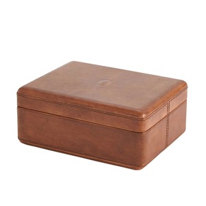 Boîte à bijoux en cuir rectangulaire avec couvercle, design classique, conteneur de rangement à 1 niveau, couleur marron, finition cousue - Product Image 3