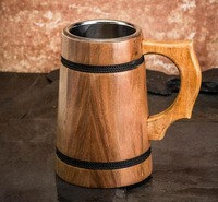 Jarra de Cerveza de Madera Hecha a Mano, Jarra de Madera de Primera Calidad para Amantes de la Cerveza, Incluye Bolsa de Regalo Medieval, Varios Tamaños