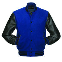 Veste universitaire bleu royal pour homme avec manches en cuir noir, col montant, vêtement décontracté pour l'automne