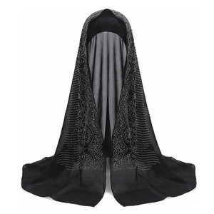 Elegante Hiyab Negro de Seda con Estampado Digital, Pañuelo Largo para Mujer, Accesorio de Moda Musulmana, Multifuncional, para Todas las Temporadas - Product Image 1