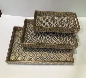 Super-dekoratives emaille-<span class=keywords><strong>MDF</strong></span>-Tablett Kaffee Tee Bambus hölzernes Frühstücks-Lebensmittel-Tablett hölzernes Serviertablett mit Griffen - Product Image 5