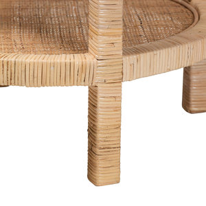 Table d'appoint en bois massif avec rangement en rotin et acajou pour meubles de salon - Product Image 5