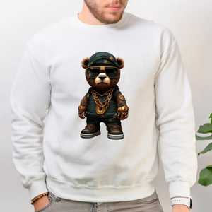 Camiseta Blanca de Hombre 100% Algodón con Estampado de Oso de Dibujos Animados, Manga Corta, Cuello Redondo, Estilo Casual, Corte Regular, Impresión Digital - Product Image 4