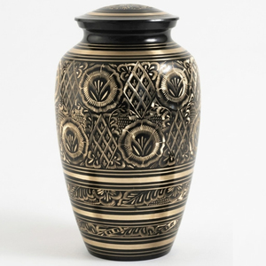 Handcrafted Blue Brass Cremation Urn For Adult Ashes Large Decorative Funeral <b>Memorial</b> Urn <b>Vase</b> With Secure Lid & Floral Border - Product Image 6